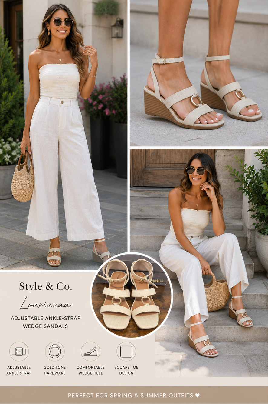 New Style & Co. Women's Lourizzaa Adjustable Ankle-Strap Wedge Sandals Sz 8.5